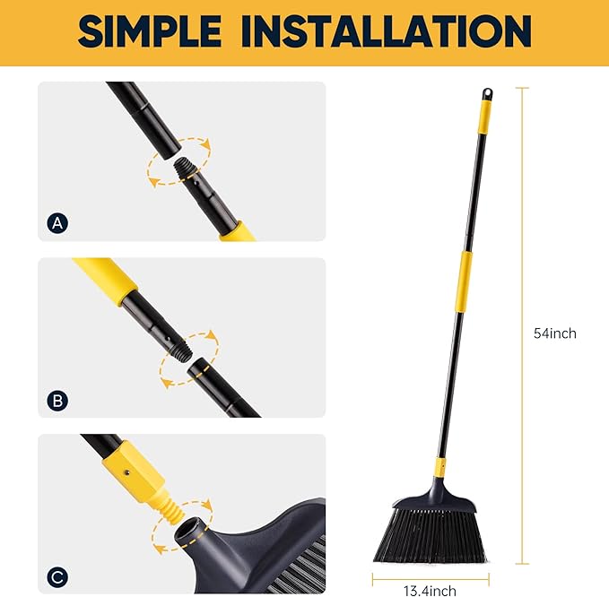 Heavy-Duty Broom Outdoor Commercial for Courtyard Garage Lobby Mall Market Floor Home Kitchen Room Office Pet Hair Rubbish 54Inch