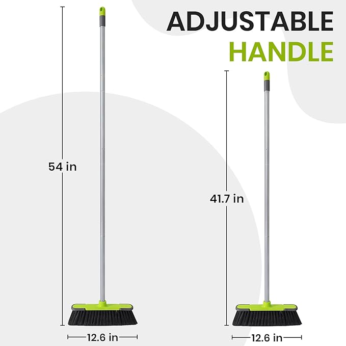 Green Indoor Broom 54" Long Handle House Broom for Floor Cleaning Sweeping Broom for Kitchen, Garage, Lobby, Patio and Garden