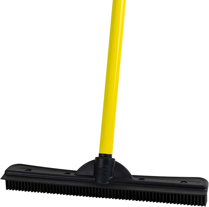 Original Pet Hair Rubber Broom with Squeegee, with 58" Telescopic Handle for Carpet, Tile and Hardwood