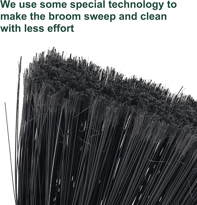 Heavy Duty Broom Outdoor Indoor Commercial Broom with 50 inches Long Handle,Perfect for Home Courtyard Garage Kitchen Office Lobby Room Floor(Black)