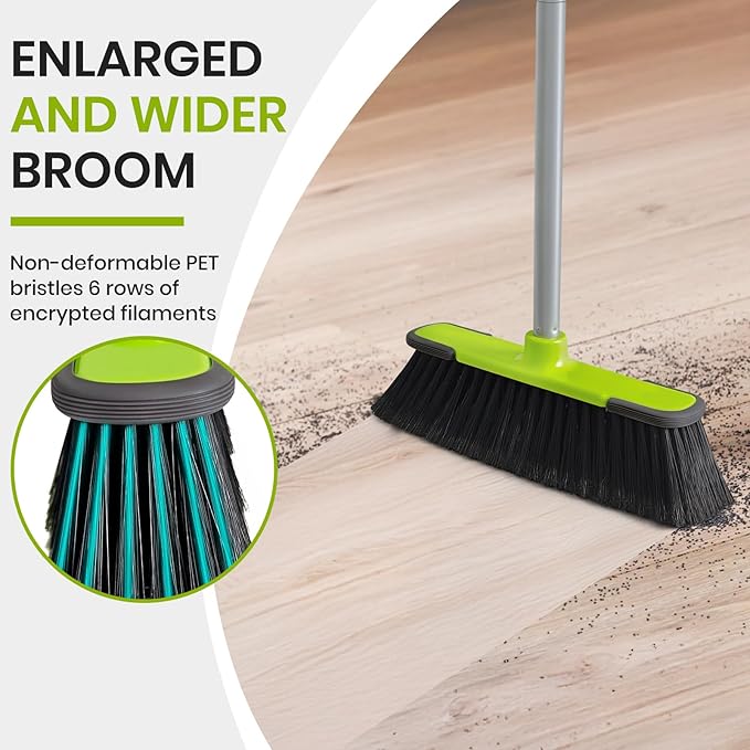Green Indoor Broom 54" Long Handle House Broom for Floor Cleaning Sweeping Broom for Kitchen, Garage, Lobby, Patio and Garden