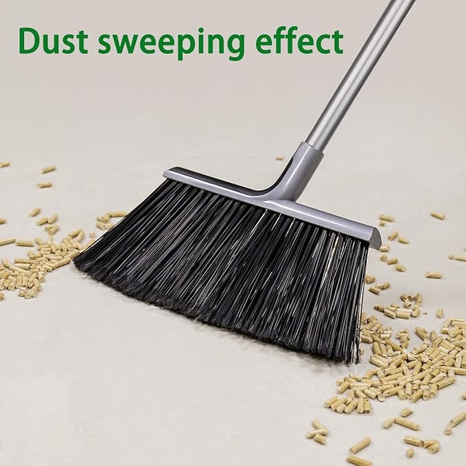 Indoor/Outdoor Broom for Floor Cleaning with 58 inch Long Handle, Angle Brooms Heavy Duty for Home Garage Kitchen Office Courtyard Lobby Lawn Concrete (Gray)