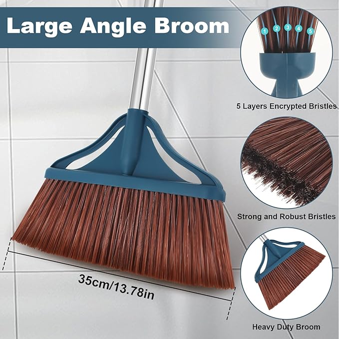 Outdoor Broom,Heavy-Duty Extra Long Handle Broom-58 inches,Large Commercial Angle Broom for Sweeping Indoor Kitchen Office Lobby Courtyard Garage
