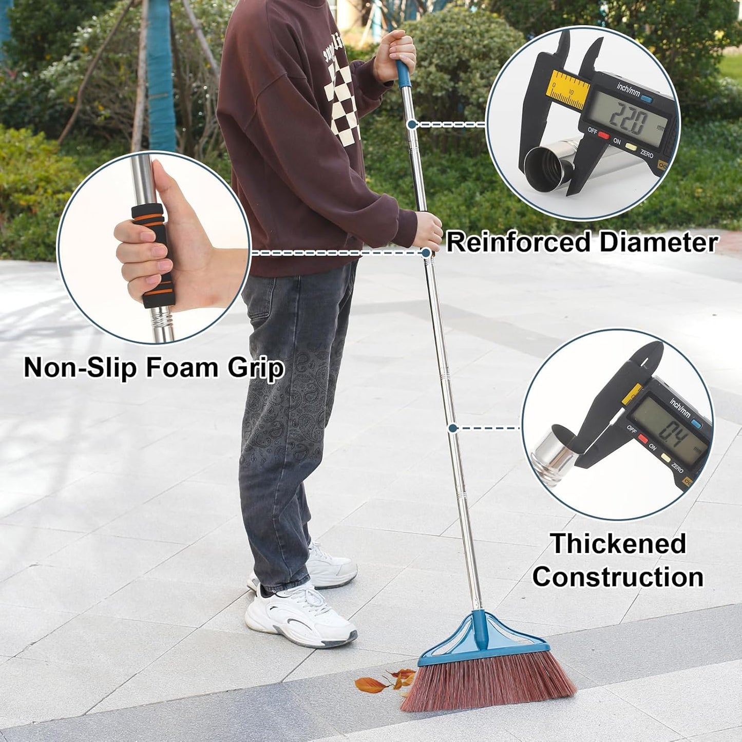 Outdoor Broom,Heavy-Duty Extra Long Handle Broom-58 inches,Large Commercial Angle Broom for Sweeping Indoor Kitchen Office Lobby Courtyard Garage