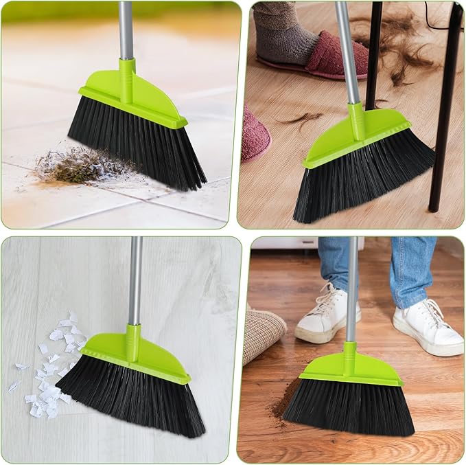 Green Floor Sweeping Brooms 55” House Brooms for Sweeping Indoor Kitchenette Broom for Hardwood Floor Cleaning