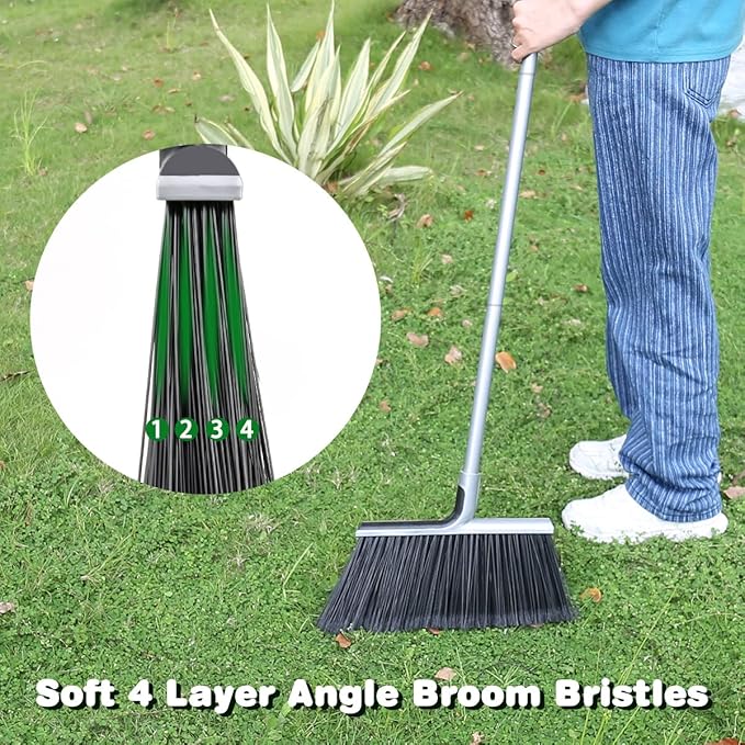 Indoor/Outdoor Broom for Floor Cleaning with 58 inch Long Handle, Angle Brooms Heavy Duty for Home Garage Kitchen Office Courtyard Lobby Lawn Concrete (Gray)