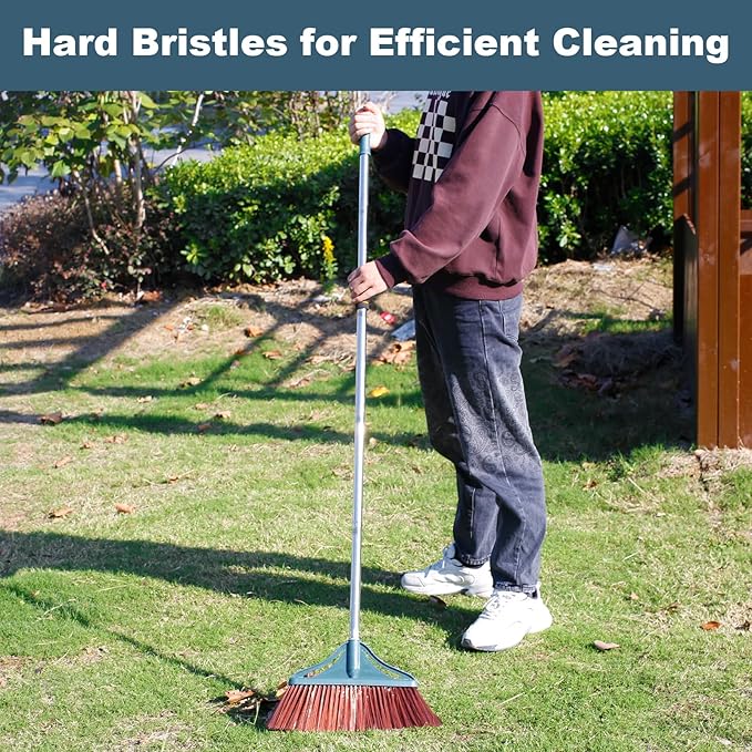 Outdoor Broom,Heavy-Duty Extra Long Handle Broom-58 inches,Large Commercial Angle Broom for Sweeping Indoor Kitchen Office Lobby Courtyard Garage
