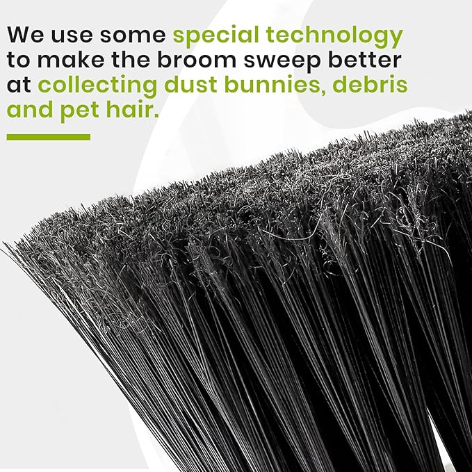 Green Indoor Broom 54" Long Handle House Broom for Floor Cleaning Sweeping Broom for Kitchen, Garage, Lobby, Patio and Garden