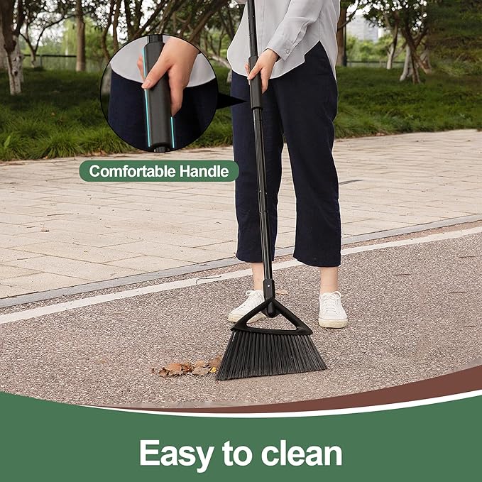 Broom, Angle Broom with 57" Long Handle - Fit Heavy-Duty Cleaning, Also Works Well Fine Dust - Commercial Outdoor Indoor Sweeper for Courtyard, Sidewalk, Deck, Kitchen, Lobby, Garage, Black