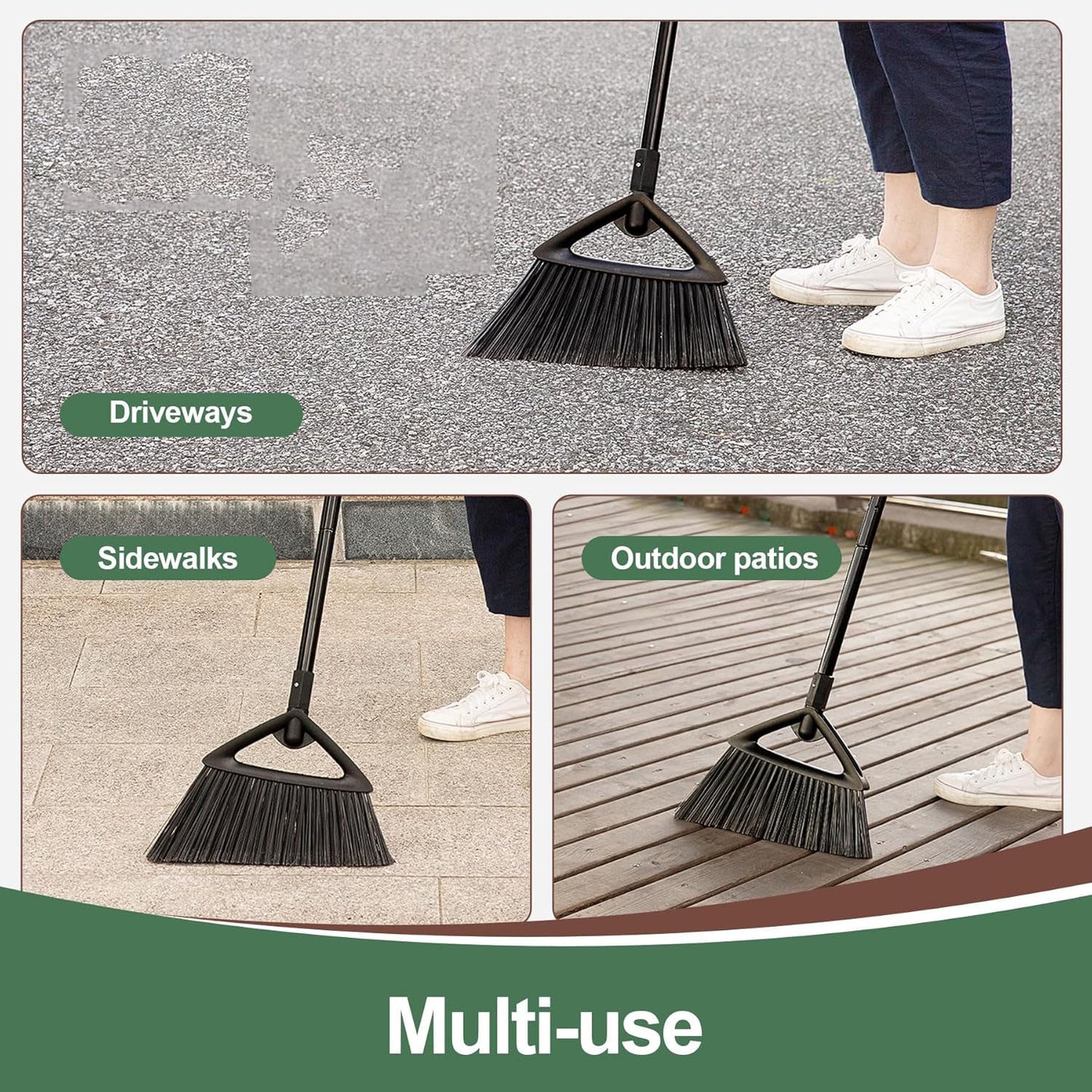 Broom, Angle Broom with 57" Long Handle - Fit Heavy-Duty Cleaning, Also Works Well Fine Dust - Commercial Outdoor Indoor Sweeper for Courtyard, Sidewalk, Deck, Kitchen, Lobby, Garage, Black