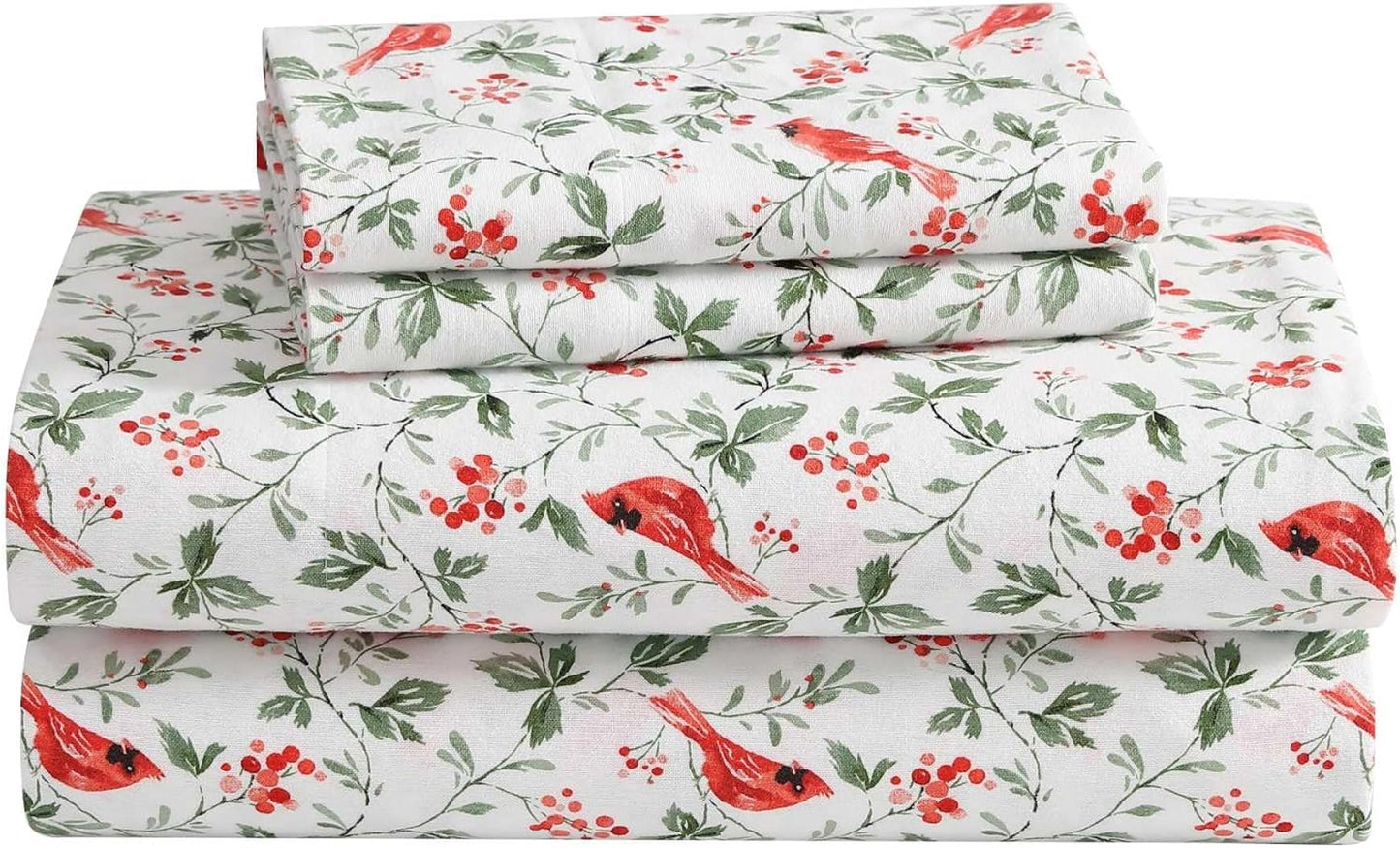 Flannel Cozy Sheet Sets-Jolly Cardinals Green