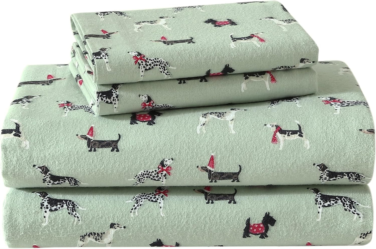 Flannel Cozy Sheet Sets-Holiday Pups Green