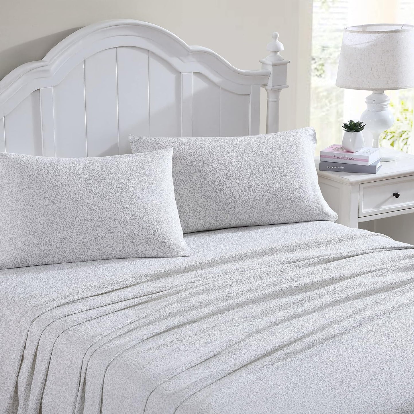 Flannel Cozy Sheet Sets-Chelsie Vine Grey/White