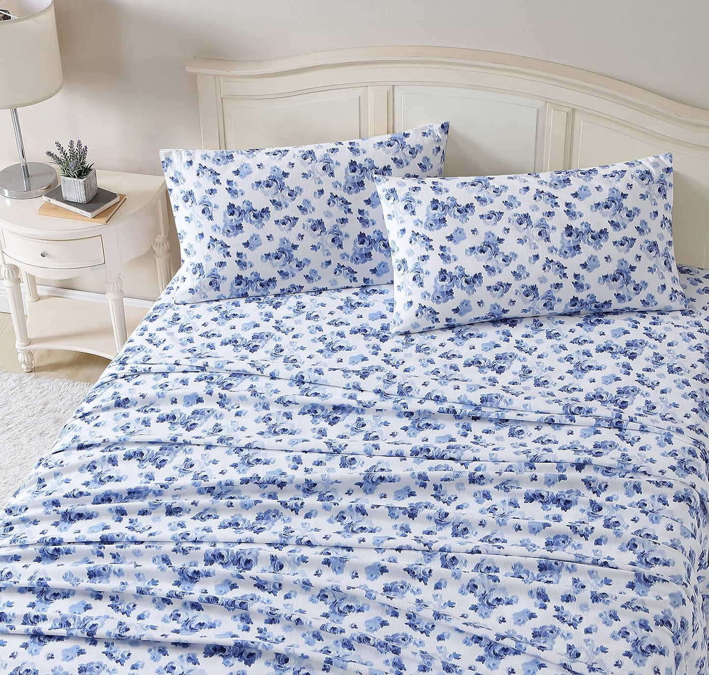 Flannel Cozy Sheet Sets-Emelisa Blue/White