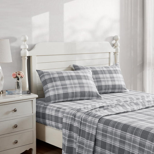 Flannel Cozy Sheet Sets-Mulholland Plaid Grey