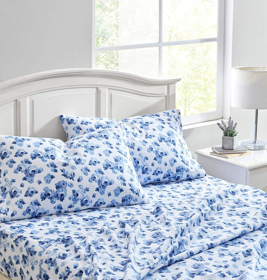 Flannel Cozy Sheet Sets-Emelisa Blue/White