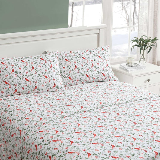 Flannel Cozy Sheet Sets-Jolly Cardinals Green