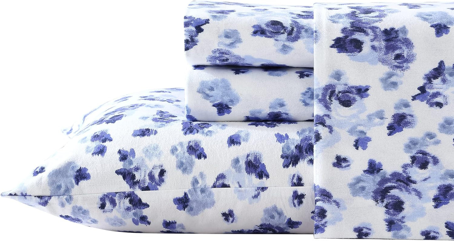 Flannel Cozy Sheet Sets-Emelisa Blue/White