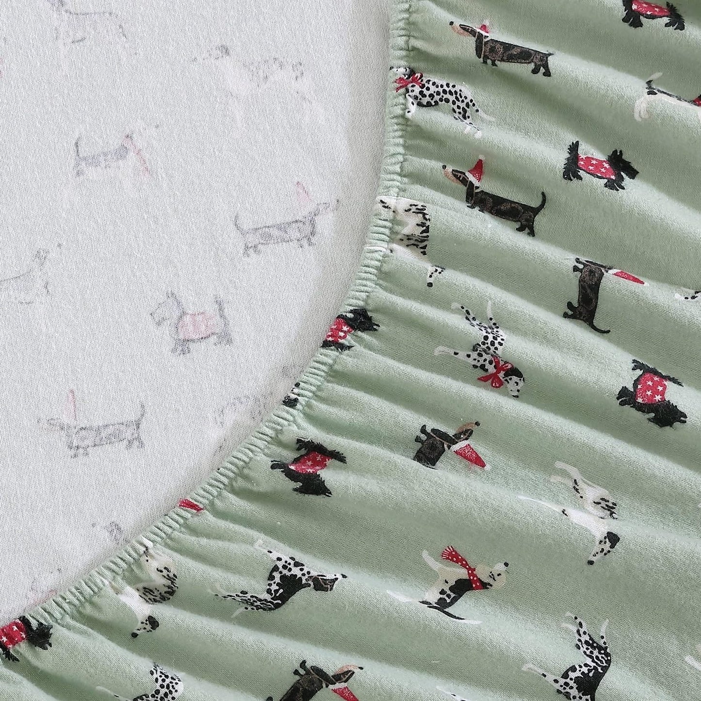 Flannel Cozy Sheet Sets-Holiday Pups Green