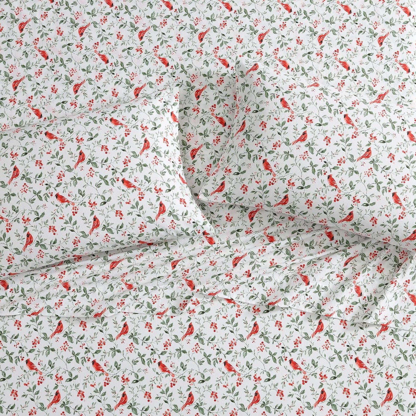 Flannel Cozy Sheet Sets-Jolly Cardinals Green