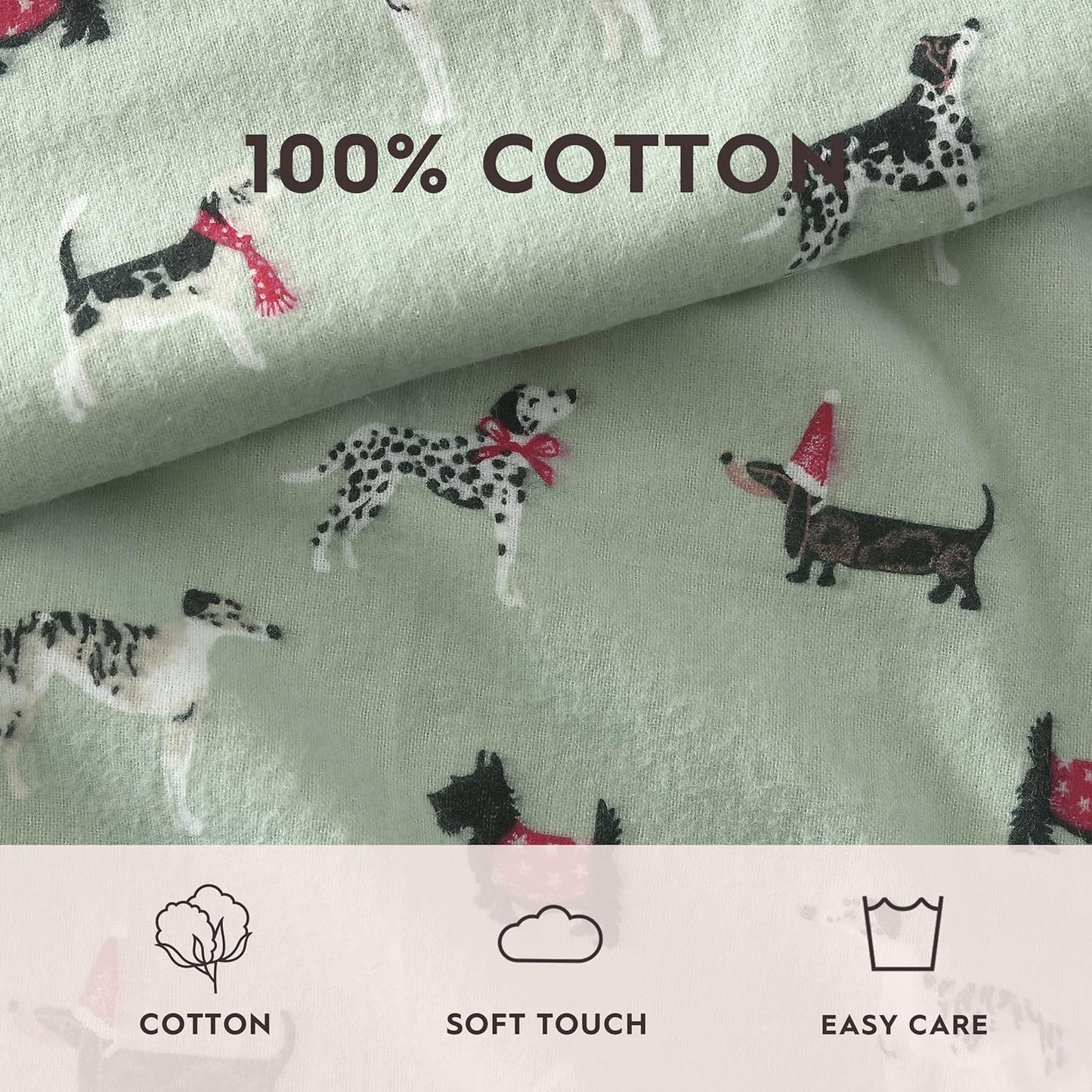 Flannel Cozy Sheet Sets-Holiday Pups Green