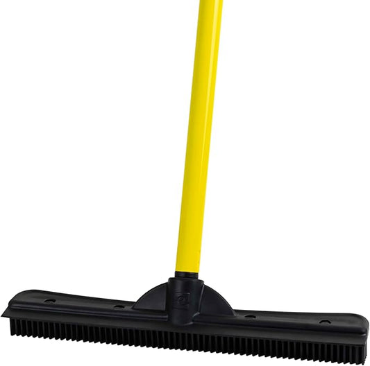 Original Pet Hair Rubber Broom with Squeegee, with 58" Telescopic Handle for Carpet, Tile and Hardwood