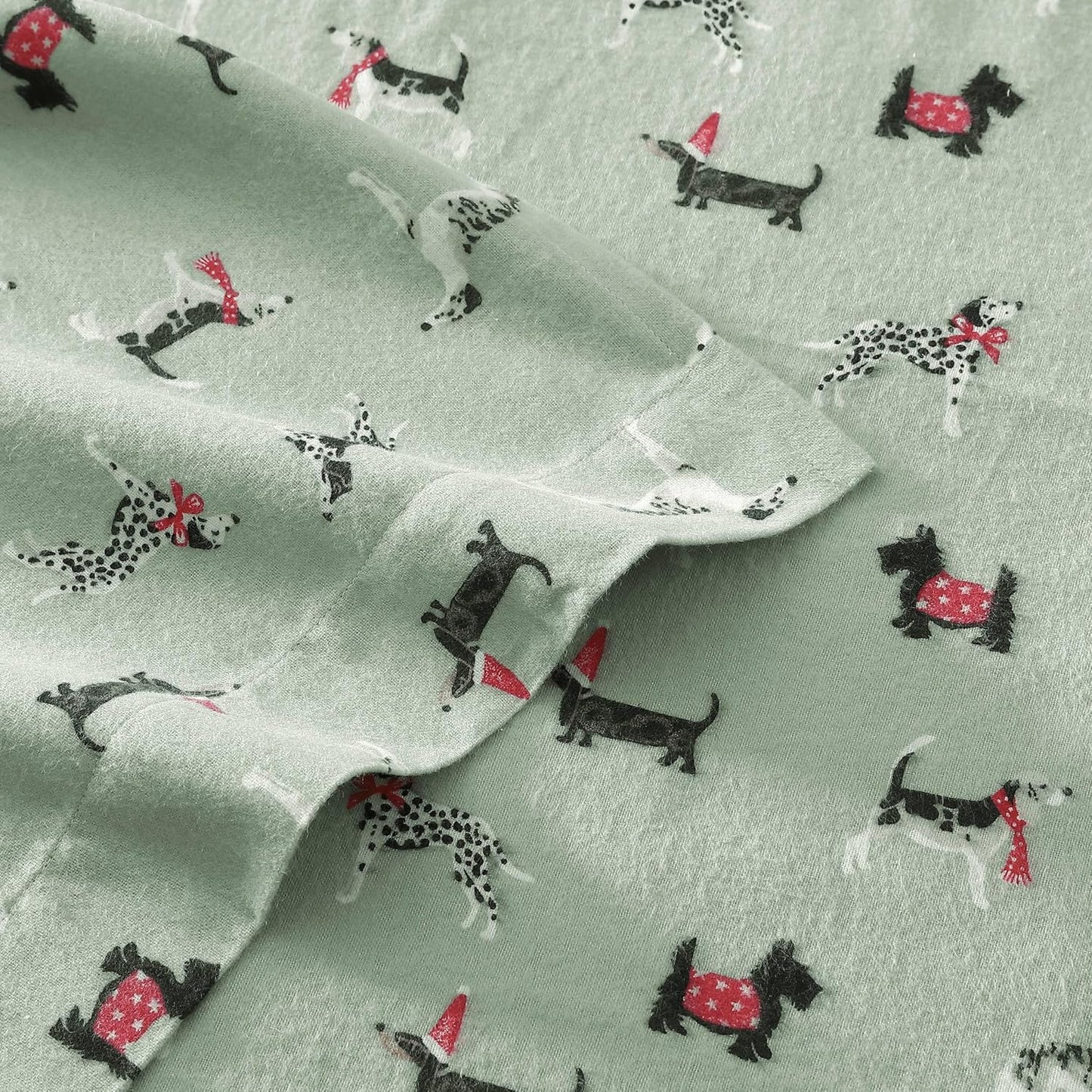 Flannel Cozy Sheet Sets-Holiday Pups Green