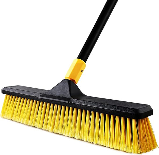 18 Inch Push Broom Heavy-Duty Outdoor Commercial Broom Brush Stiff Bristles for Cleaning Patio Garage Deck Concrete Wood Stone Tile Floor 65.3 inch Long