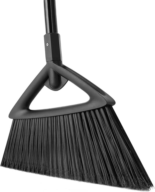 Broom, Angle Broom with 57" Long Handle - Fit Heavy-Duty Cleaning, Also Works Well Fine Dust - Commercial Outdoor Indoor Sweeper for Courtyard, Sidewalk, Deck, Kitchen, Lobby, Garage, Black