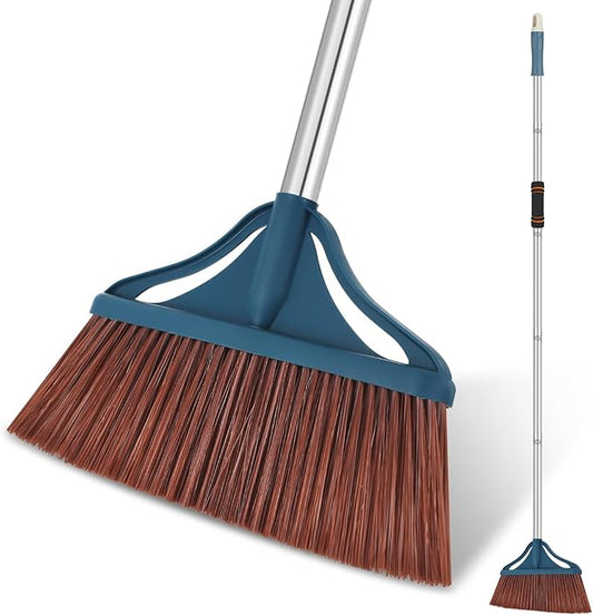 Outdoor Broom,Heavy-Duty Extra Long Handle Broom-58 inches,Large Commercial Angle Broom for Sweeping Indoor Kitchen Office Lobby Courtyard Garage