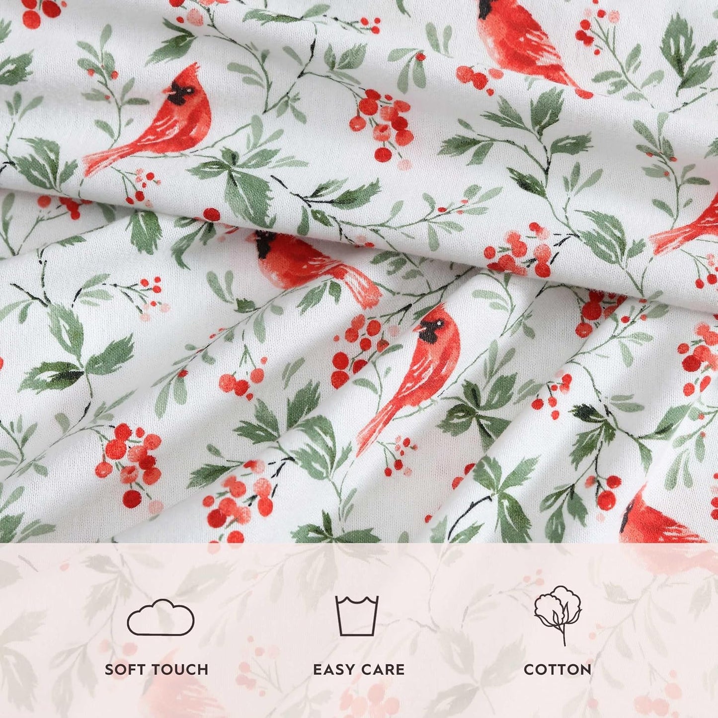 Flannel Cozy Sheet Sets-Jolly Cardinals Green