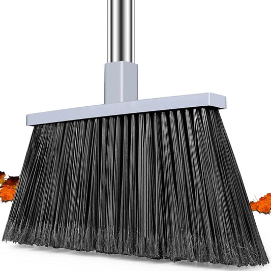 Heavy Duty Broom Outdoor, 58" Long Stainless Steel Handle, Hard Bristle Angle Broom for Floors，Commercial & Industrial Broom for Sweeping Indoor, Garage, Kitchen